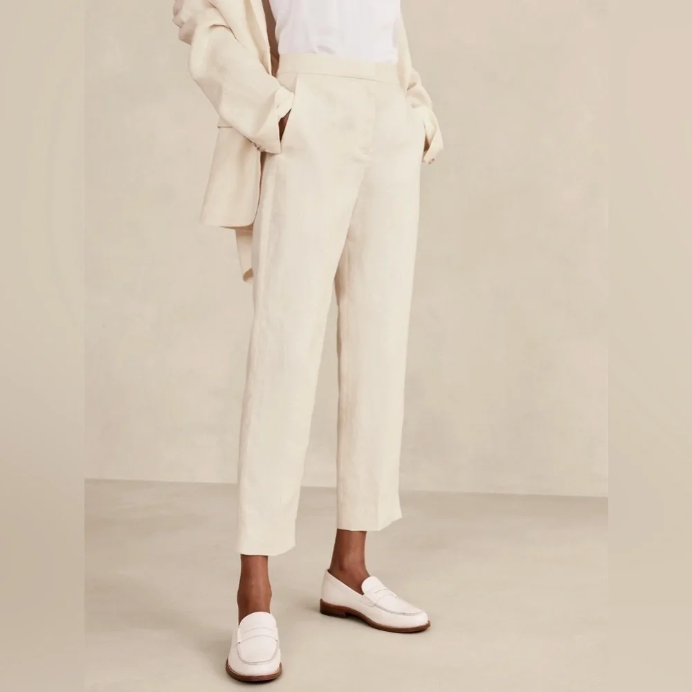 NEW! Banana Republic Savanna Breeze Yellow Lina Slim Linen Pant - Size 16 🖥️3️⃣